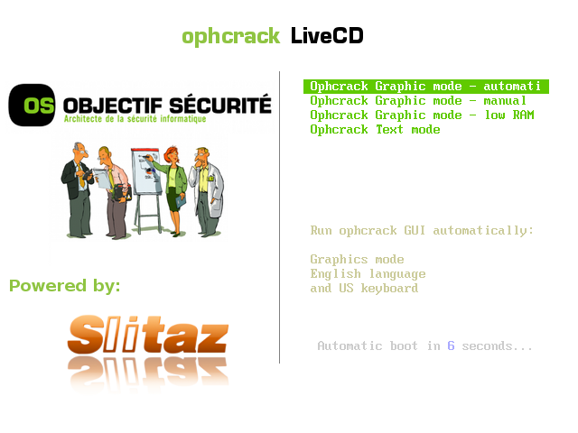boot screen ophcrack live cd